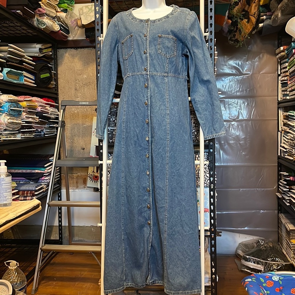 Vintage 90s Crazy Horse Denim Jean Button Down Dress